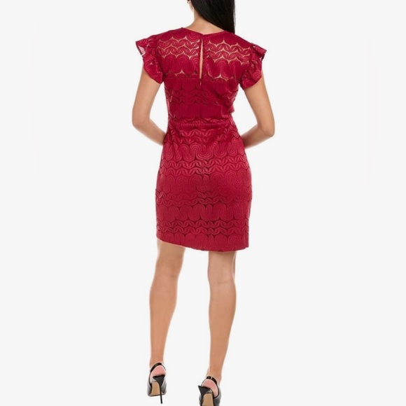 Trina Turk Mai-Tai Ruffle-Sleeve Lace Sheath Dress, Cranberry SZ 8 - Picture 2 of 16